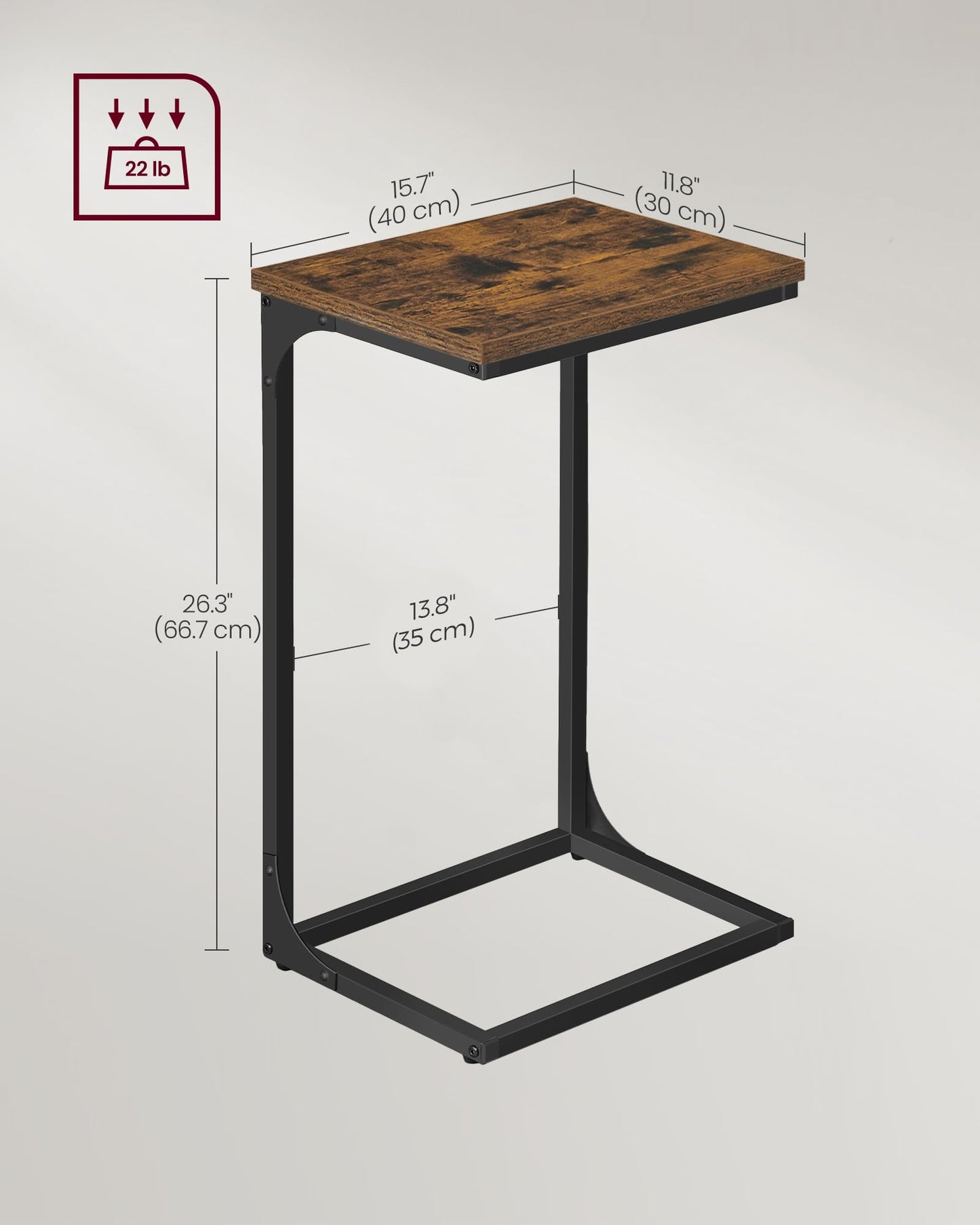 VASAGLE C-Shaped End Table, Set of 2, Side Table for Sofa, Couch Table with Metal Frame, Small TV Tray Table for Living Room, Bedroom, Rustic Brown and Black
