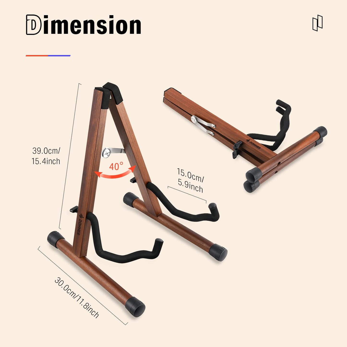 Donner Wooden Guitar Stand, Acoustic Guitar Stand Folding Electric Guitar Stand Floor with Foam Padded for Bass, Ukulele, Mandolin, Banjo, Cello