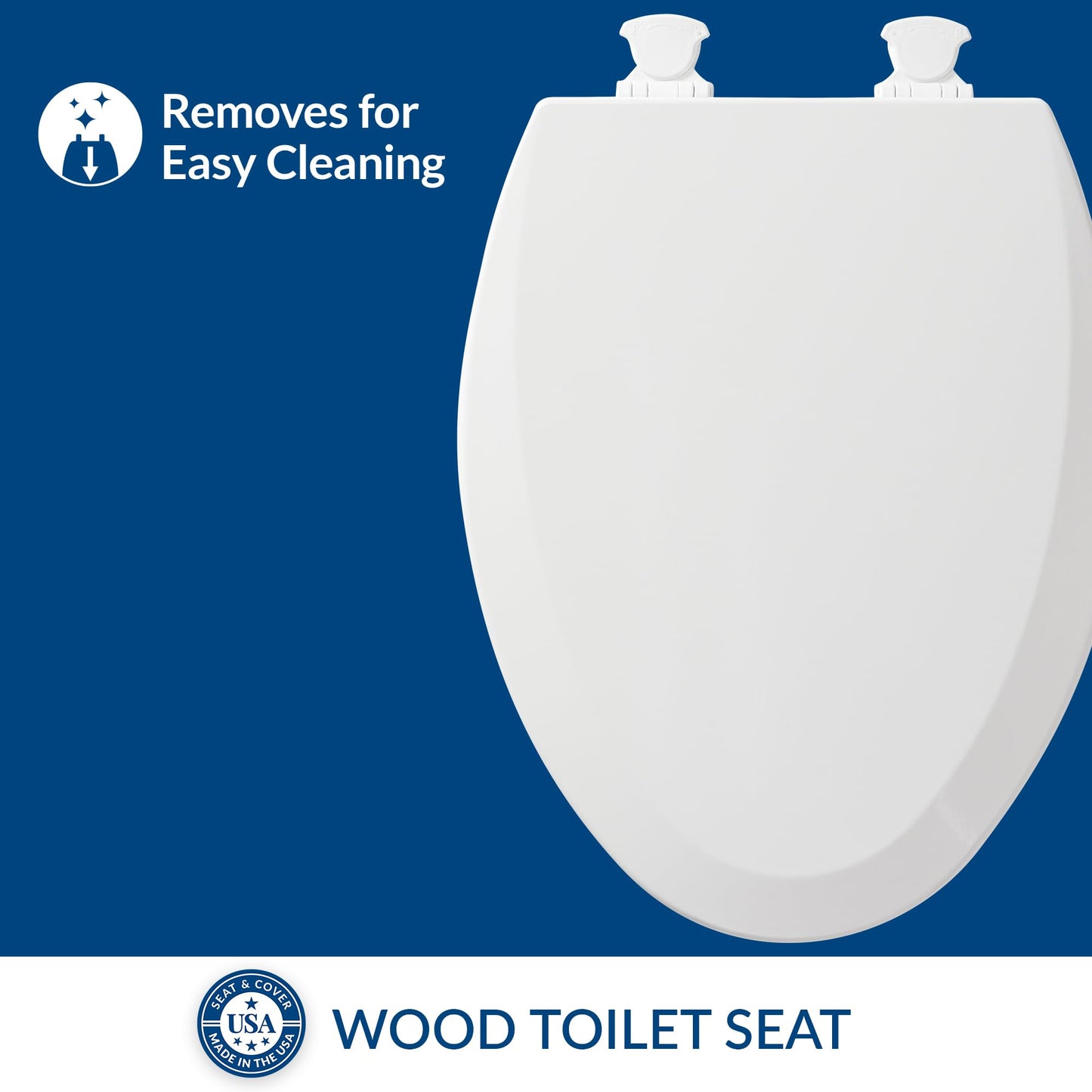 Bemis 1500EC000 Molded Wood Elongated Toilet Seat with Easy Clean and Change Hinge, White