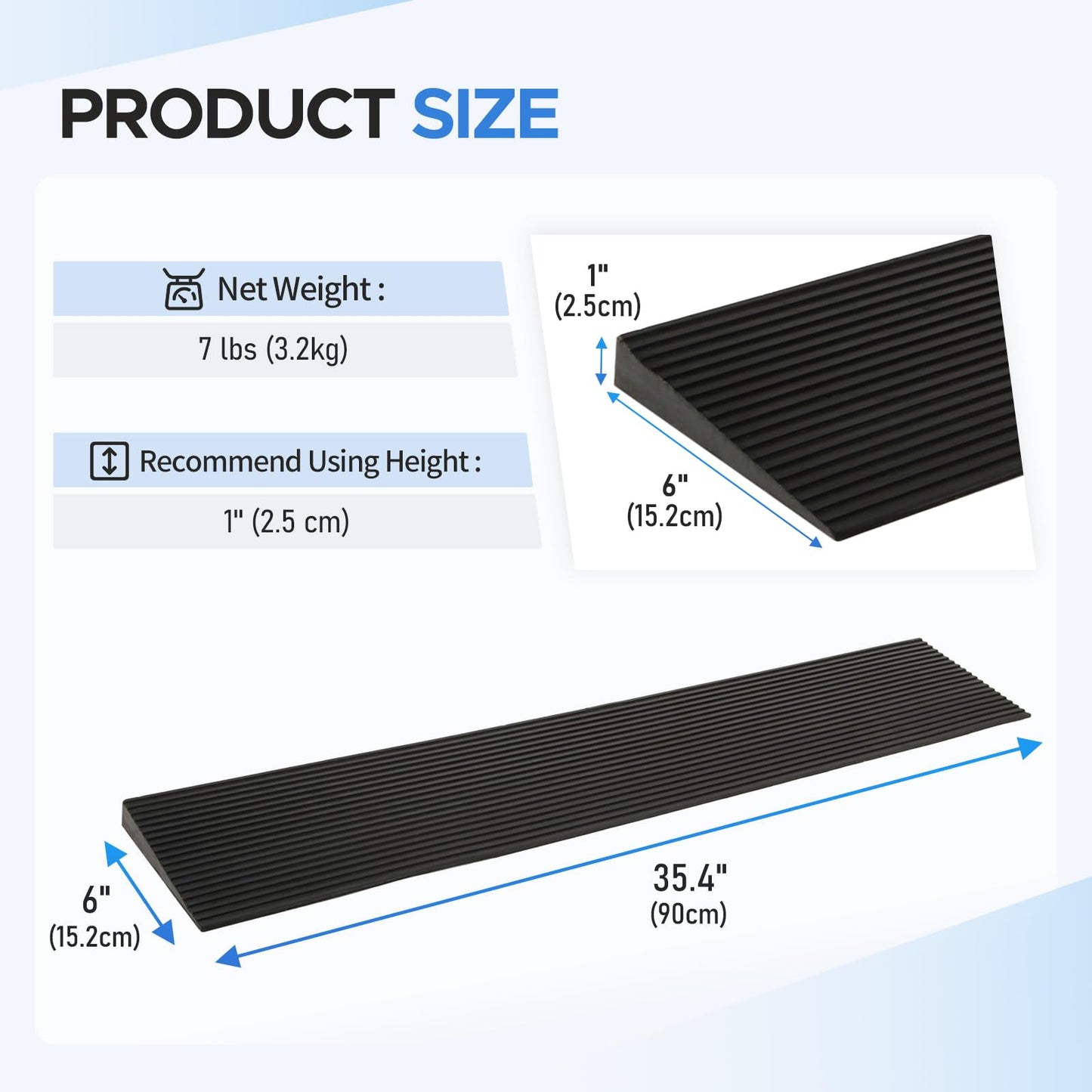 1" Rise Rubber Door Threshold Ramp for wheelchairs, 2000 LBS Capacity 35.5'' Long Non-Skid Solid Rubber for Home Doorways Heavy Duty Door Step Ramp for Mobility Scooters and Power Chairs