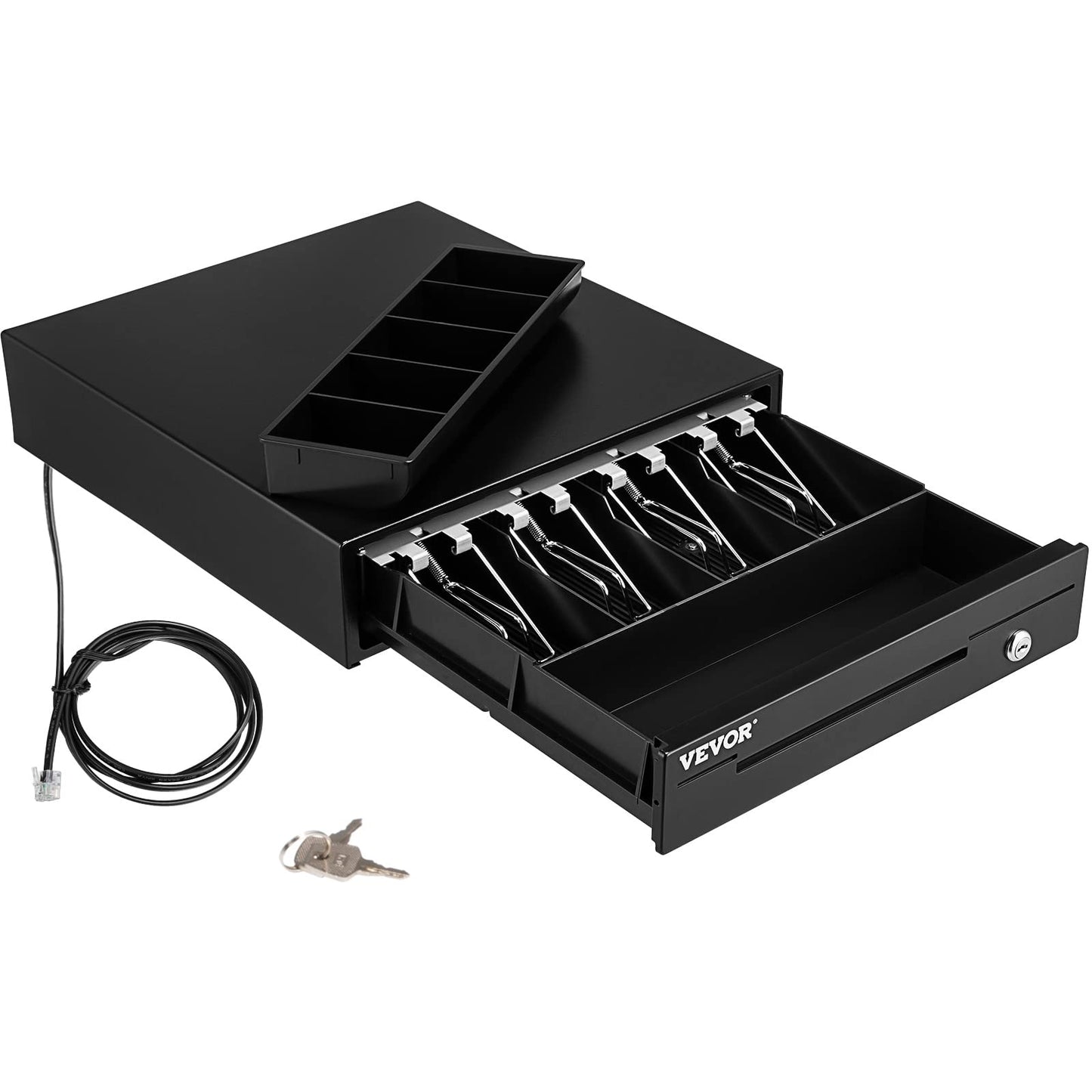 VEVOR Cash Register Drawer, 13" 12 V, for POS System with 4 Bill 5 Coin Cash Tray, Removable Coin Compartment & 2 Keys Included, RJ11/RJ12 Cable for Supermarket, Bar, Coffee Shop, Restaurant(USD Only)