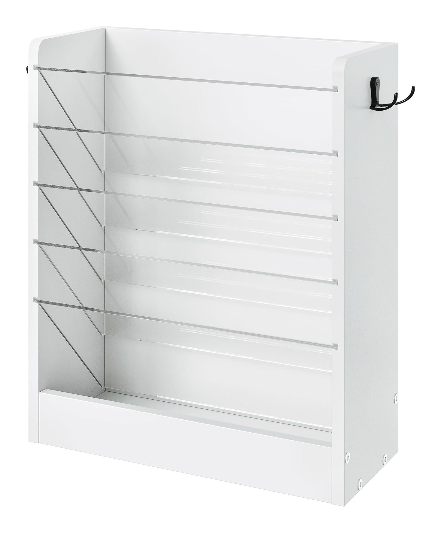 CHOEZON Wall File Holder, 6-Tier File Organizer, Office Supplies Storage Rack, Versatile Desktop Organizer, with Detachable Shelves, with Side Hooks, for Living Room, Study, Home Office, White MWJ02WB