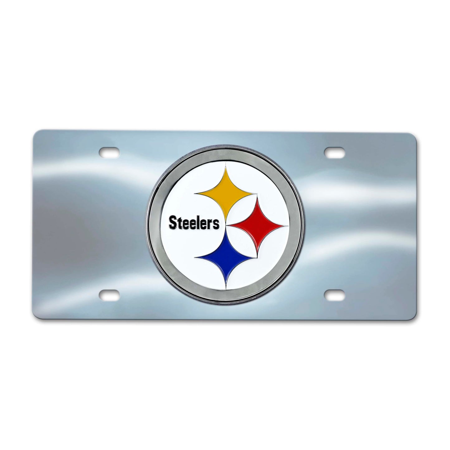 FANMATS 24532 Pittsburgh Steelers Stainless Steel Front License Plate with Large 3D Molded Team Metal Emblem, 6"x12"