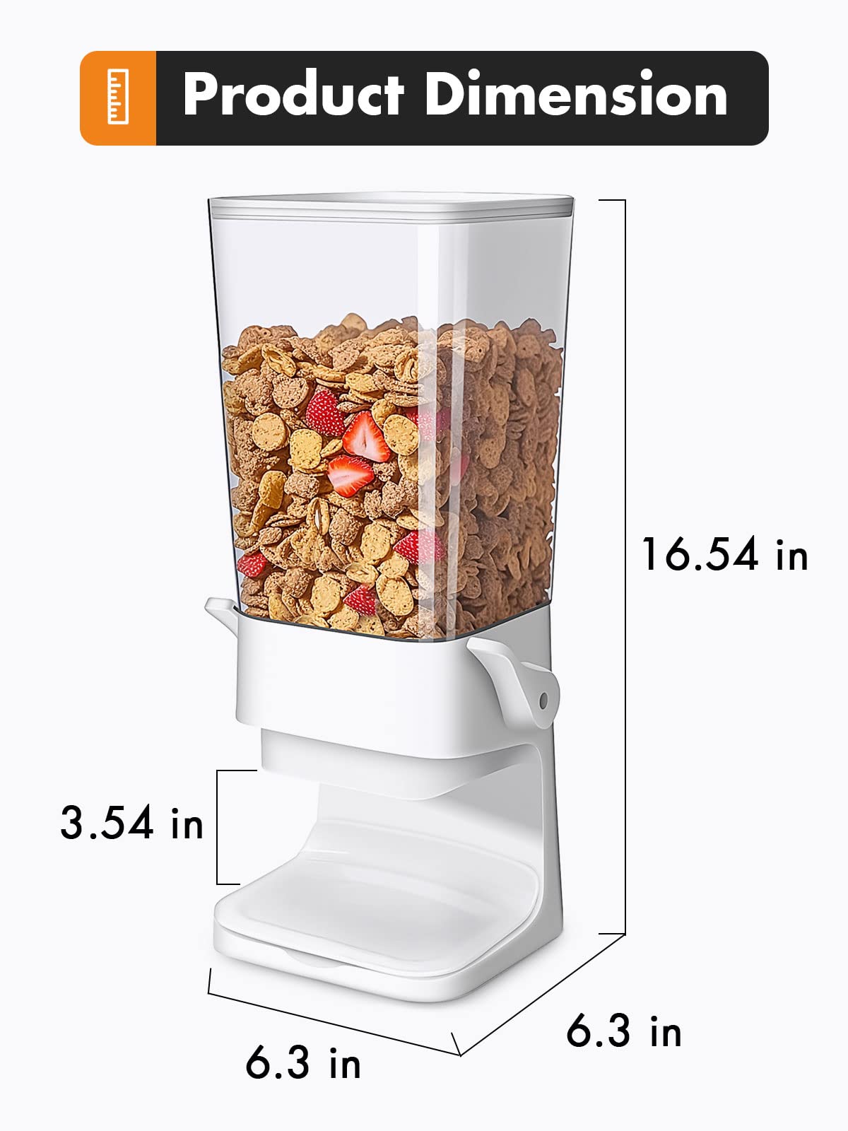 Tokokimo Cereal Dispenser Countertop, Cereal Containers Storage Dispenser 5L, Not Easy to Crush Food Dry Food Dispenser for Rice, Grains, Nuts, Snack,Oatmeal, Pet food, White, 2Pc