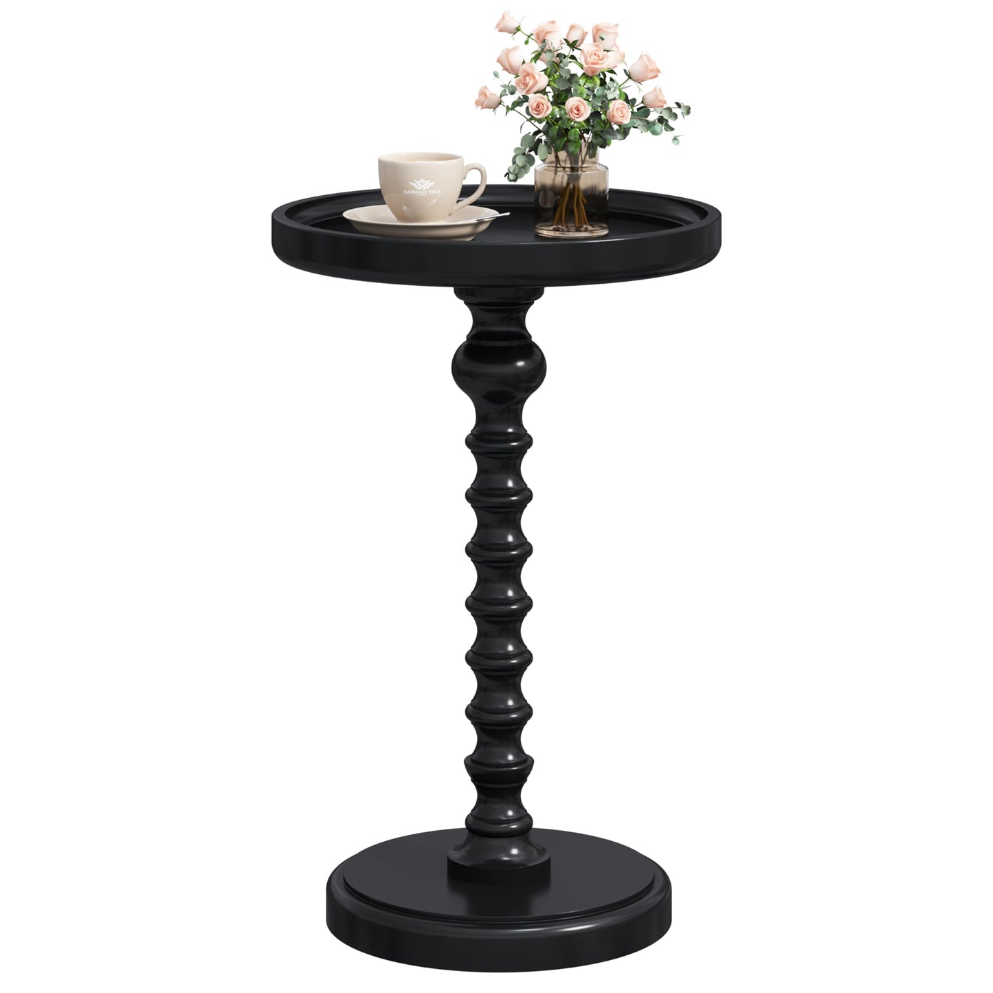 Yusong Round Side Table, Small Drink Table for Small Spaces, Industrial End Table, Accent Nightstand Bedside Table for Living Room, Bedroom, Sofa Couch,Black