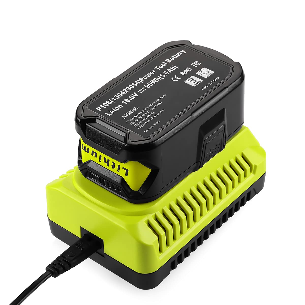 Powilling 18V P117 Charger for Ryobi 18V One+ Battery, Dual Chemistry Li-ion NiCad NiMh Battery Charger for P100 P102 P108 P189 P197 P103 P105 P107 P190 P191 PBP002 PBP005 for Ryobi 18 Volt Batteries