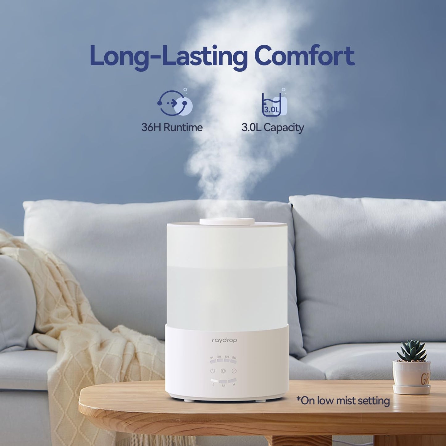 raydrop Humidifiers for Bedroom, Cool Mist Air Humidifiers for Large Room & Home, Top Fill 3.0L Humidifier for Nursery, Baby & Plants, Essential Oil Diffuser with Color Lights,Auto Shut-Off, Timer
