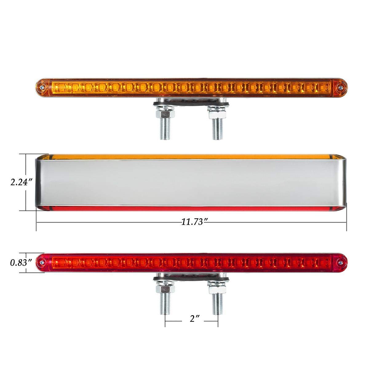 Partsam 2Pcs 12" Red/Amber LED Combo Double Face Truck Semi Trailer Light Bars 20LED Waterproof with Double Studs Sealed Truck Trailer Led Pedestal Turn Signal Stop Tail Marker Clearance Lights 12V