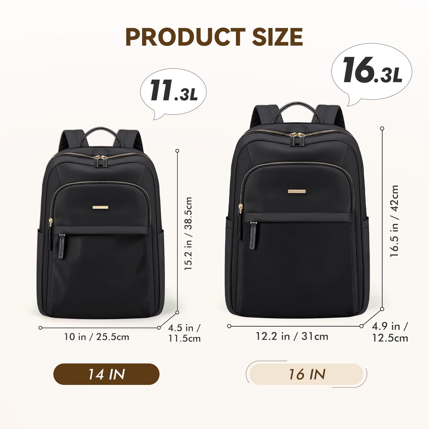 GOLF QUALITY Laptop Backpack for Women Travel Work Commute Casual Daypack Backpack Purse Computer Bags Fit 16Inch Notebook, Black