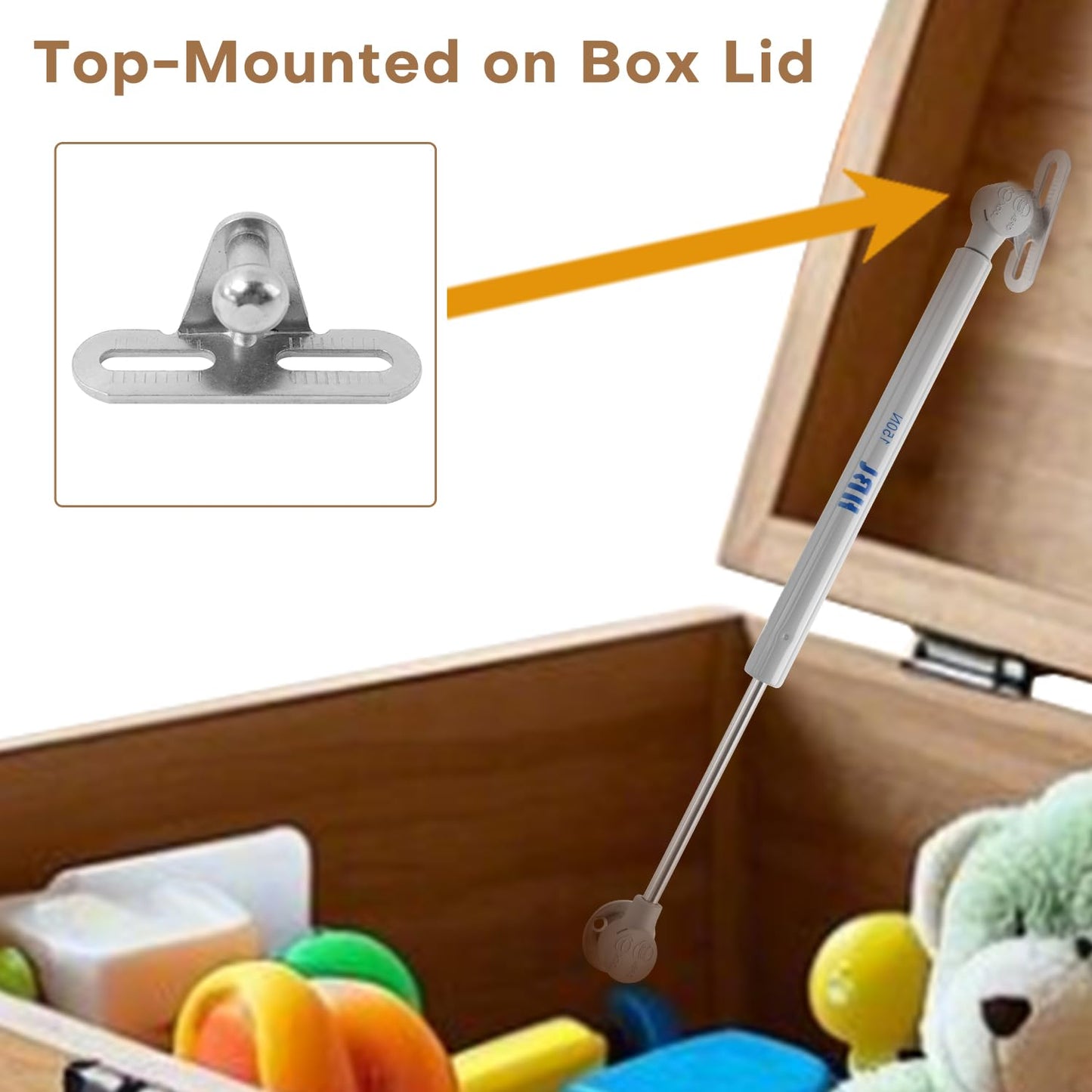 2 Pack Soft Close Toy Box Hinges for Heavy Curved, Round, Arched and Flat Lids - HBL' 150N Gas Strut Spring Hinges Safety Hinges to Slow Close, Also Works for Flat Lids.