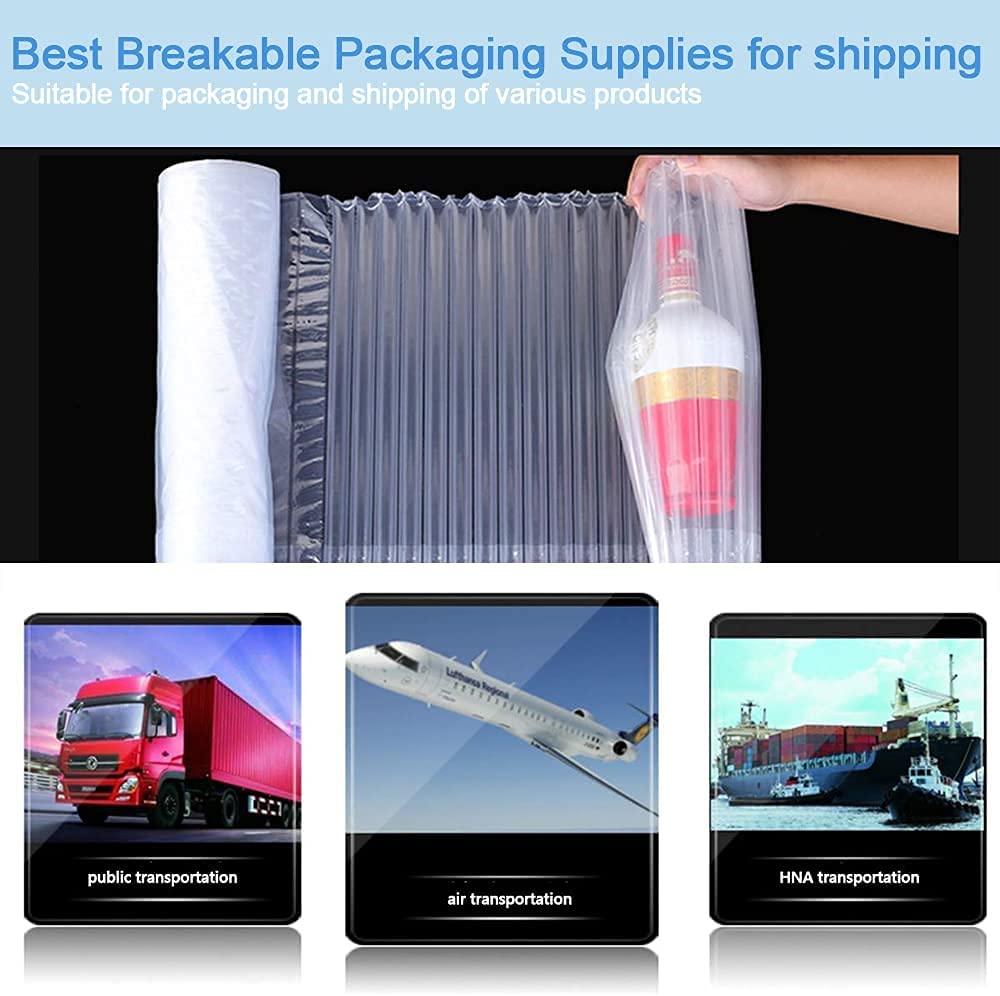 Bubble Cushioning Wrap Roll, 15.75 inch x144 Feet, Inflatable Air Pillow Column Wrap for heavy duty Packing and Moving, Large Bubble Wine Bottle Protector Breakable Shipping Supplies with Free Pump