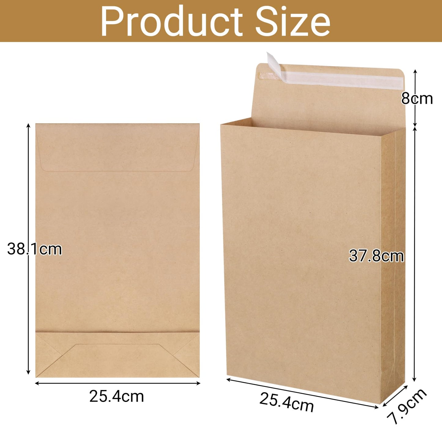 zmybcpack 25 Pack 10" x 15" Self Seal Expandable Catalog Envelopes, Large Kraft Document Envelopes for Documents, Magazines, Photos