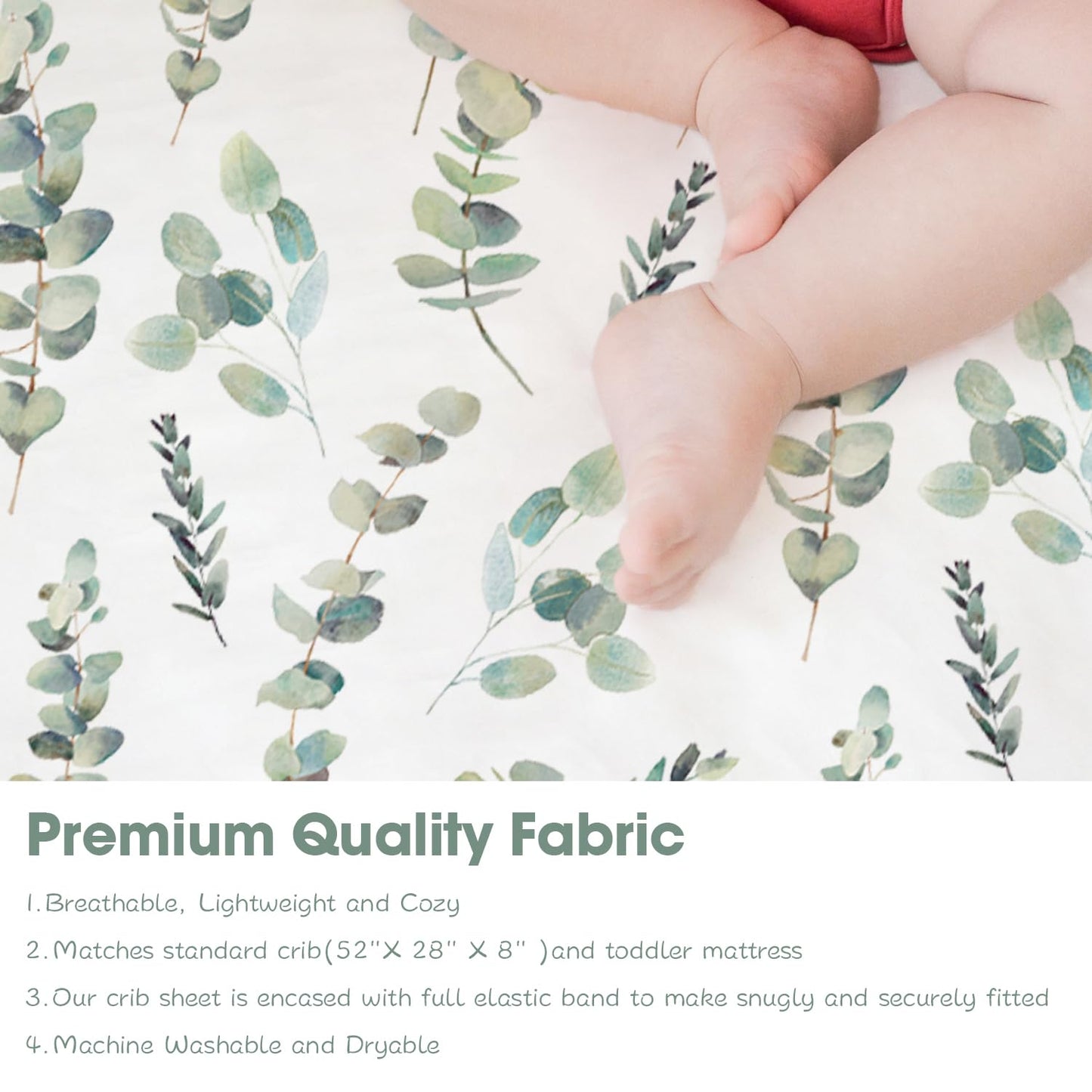 Bimocosy Crib Sheets 4 Pack for Boys and Girls, Baby Neutral Crib Fitted Sheets for Standard Crib & Toddler Mattress, Super Soft Breathable Fitted Crib Sheet Set 52"x28", (Leaf)