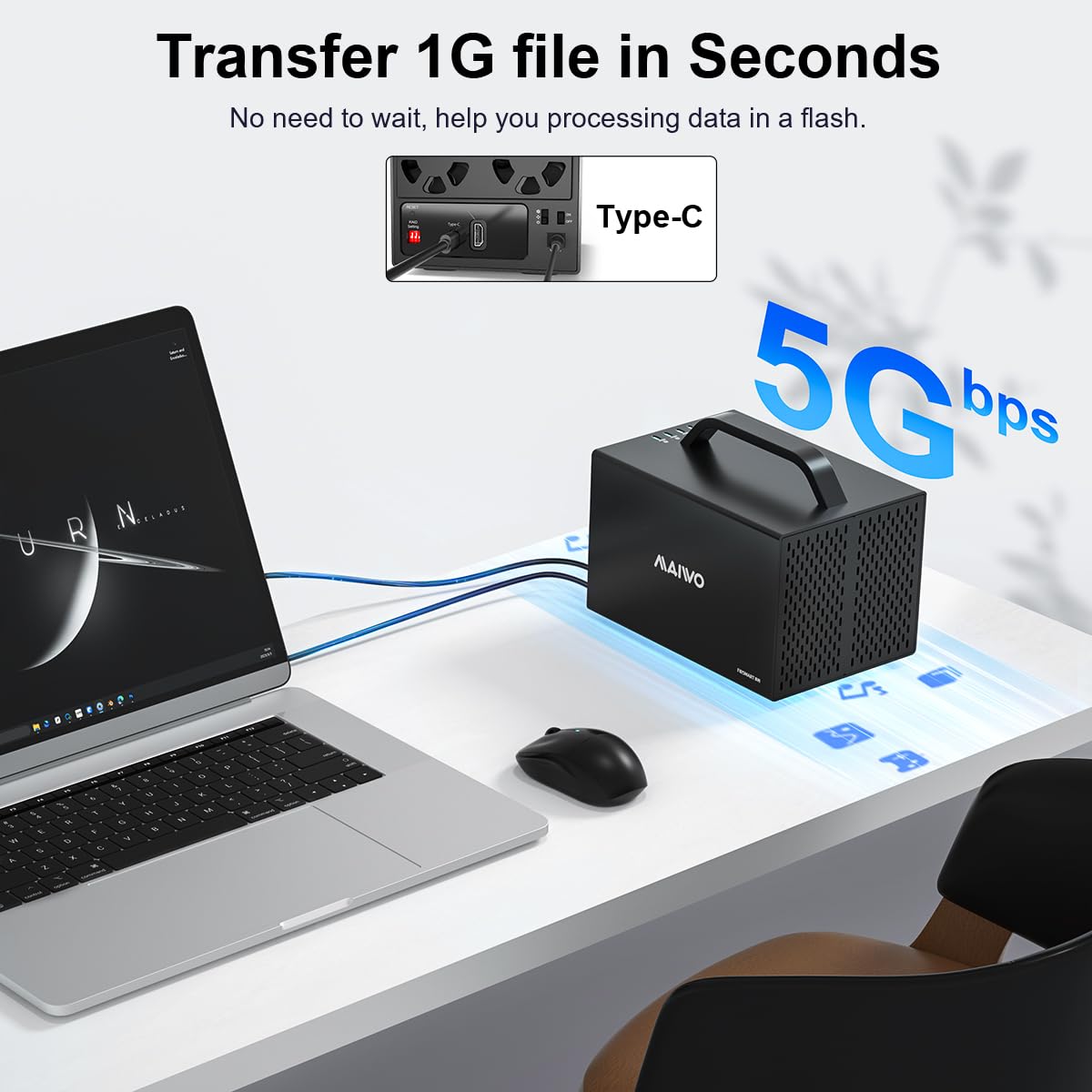 MAIWO 4 Bay RAID Enclosure for 3.5" SATA HDD with 2 Fans,USB 3.1 SATA Hard Drive Enclosure with HD-MI Port, 7 RAID Modes, Support 96TB Capacity Expansion