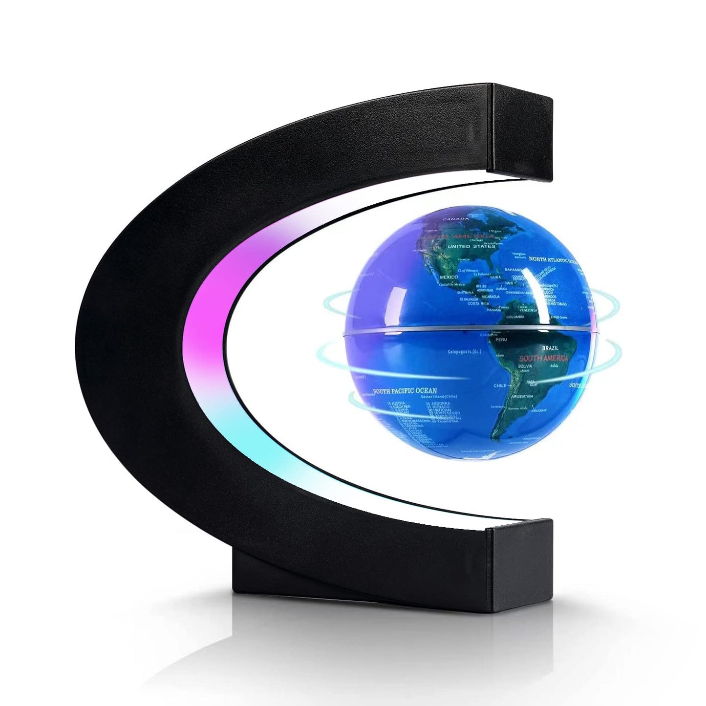 Flagest Magnetic Levitation Floating Globe, Levitating C Shape Globe with LED Lights for Education Home Office Desk Bookshelf Decor, Holiday Anniversary Christmas Creative Gift (3.3 Inches)
