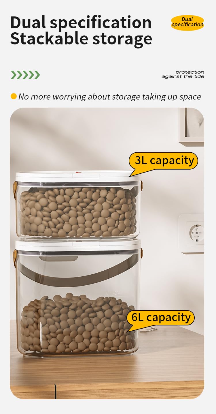 EPWIOR Pet Food Storage Container with Scoop, Flip-up Lid Airtight Container Transparent Dog Food Storage with for Cat & Cat Food Air Tight Food Container (6L)