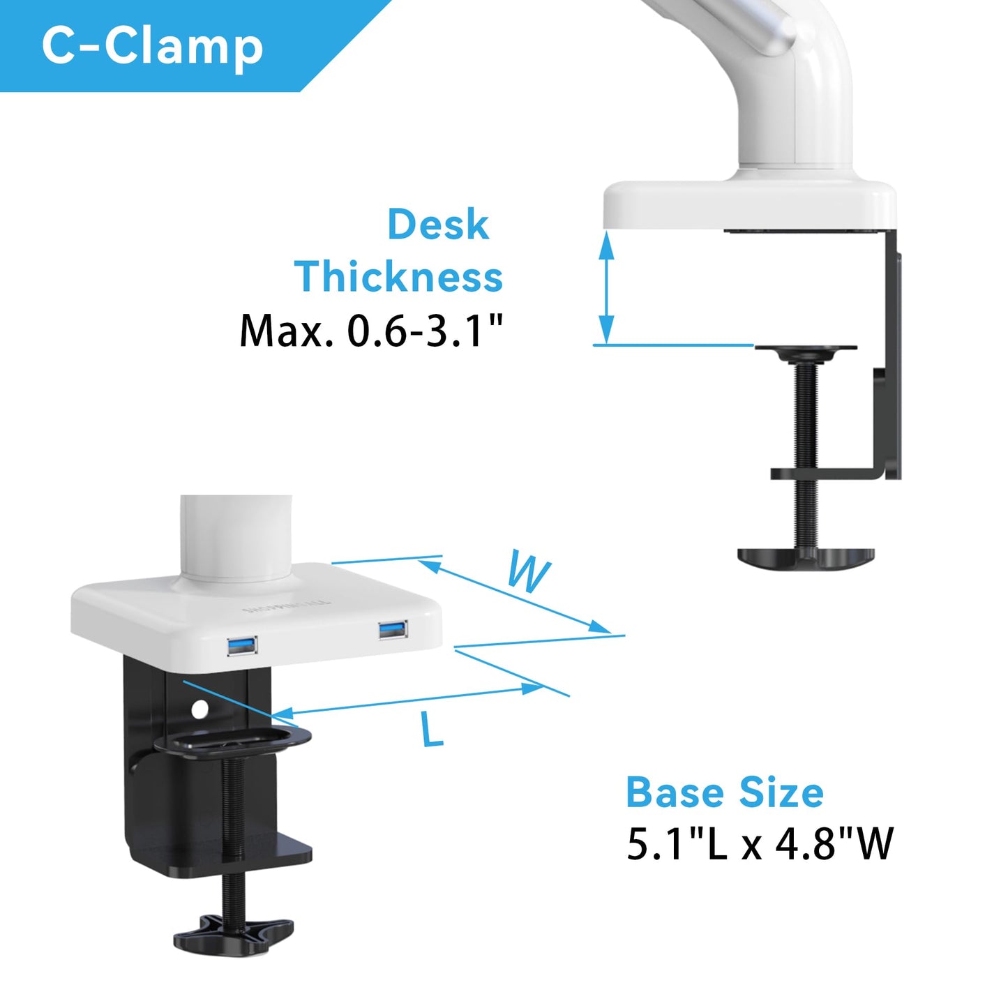 SHOPPINGALL Heavy Duty Monitor Mount for 13 to 35 inch VESA Compatible Screen, Pneumatic Gas Spring Arm Supports up to 26.5lbs - SA-GE61U-White