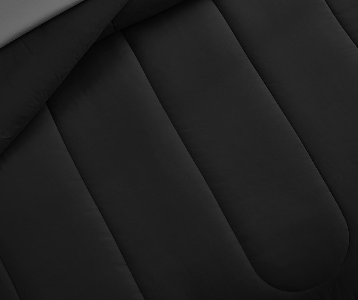 Maple&Stone Double Bed Comforter Set, 7 Pieces Bed in a Bag Double/Full with Comforter, Sheets, Pillowcases & Shams, Bedding Set Double, Black