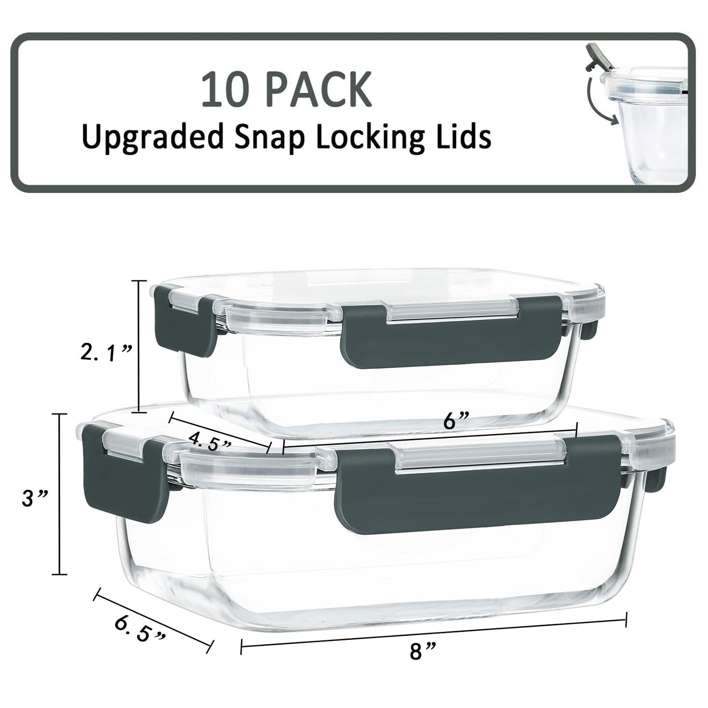 [10-Pack] MCIRCO Glass Meal Prep Containers With Lids, Food Storage With Snap Locking Lids, Airtight Lunch Boxes, Microwave, Oven, Freezer and Dishwasher Safe