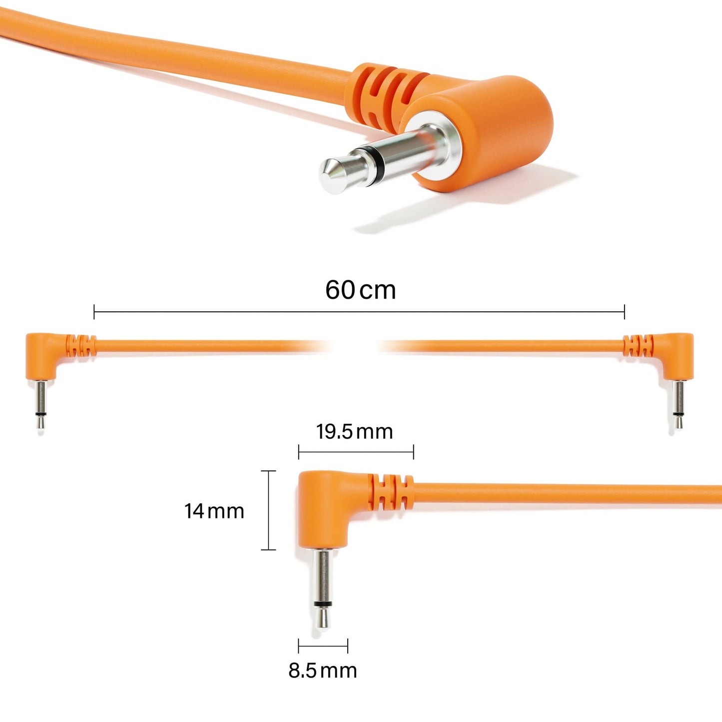 ExcelValley - Right Angle Mono Modular Patch Cables TS 3.5mm 1/8 inch Eurorack Synthesizer [10-Pack | 60 cm - 23.62"]
