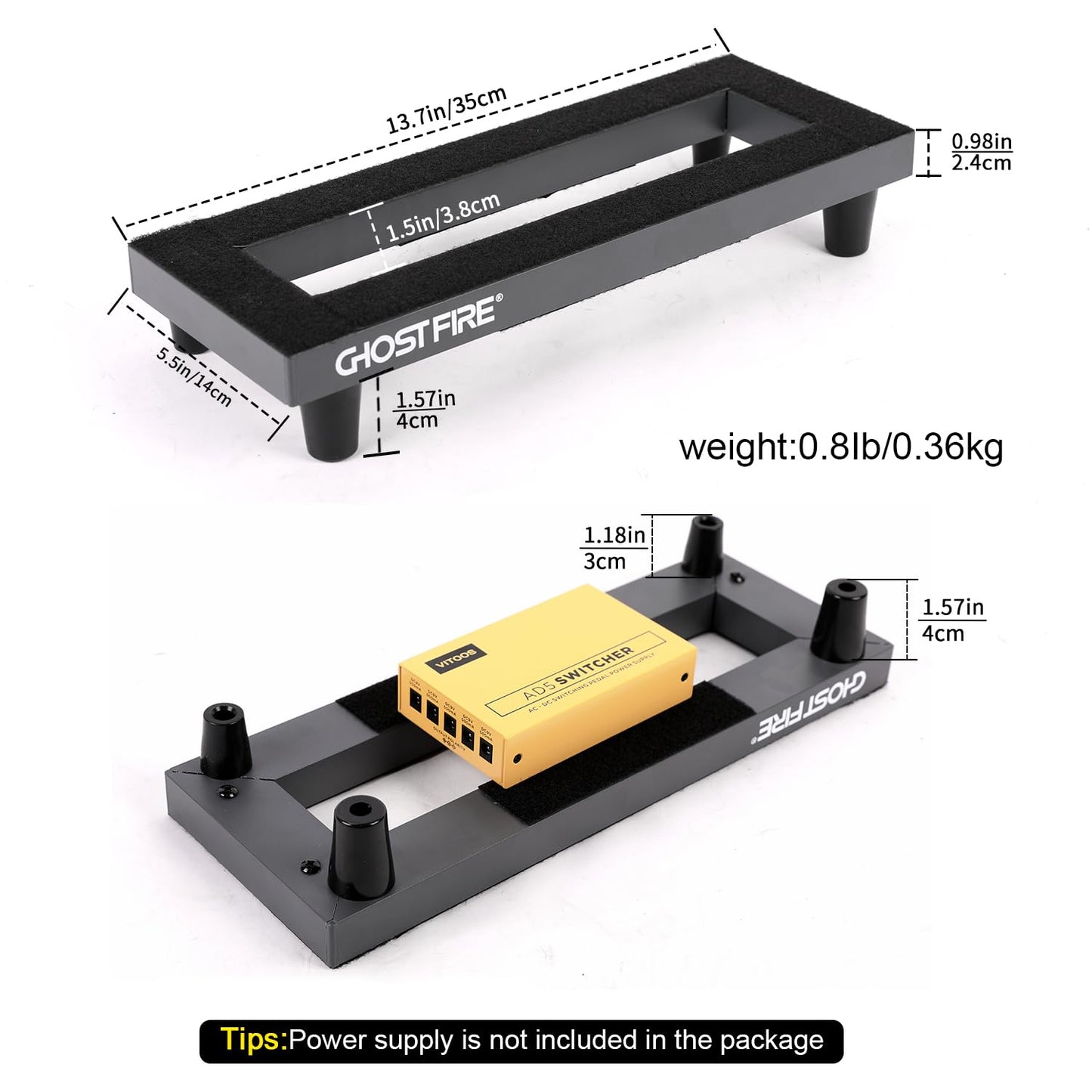 Ghost Fire Guitar Pedal Board Aluminum Alloy 0.8lb Super light Effect Pedalboard13.7''x5.5'' with Carry Bag,SPL-01
