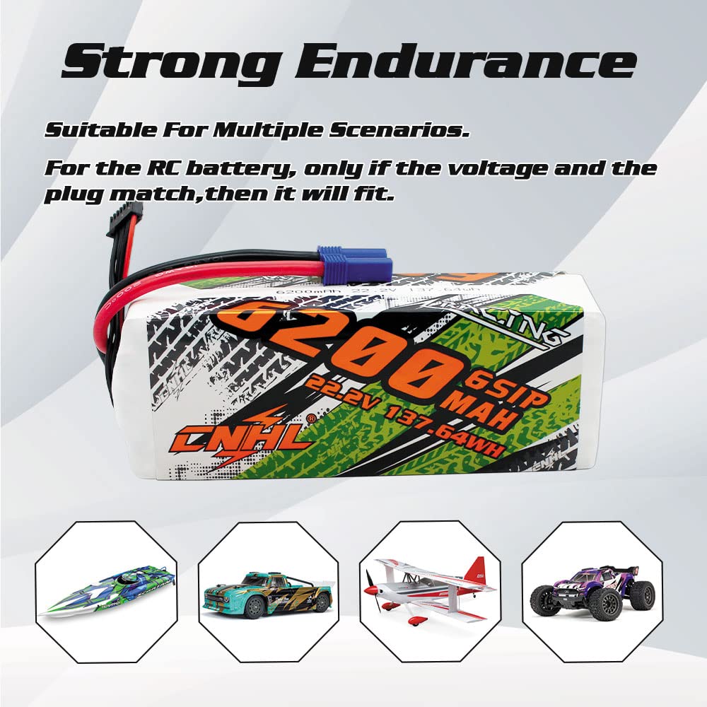 CNHL 6200mAh 6S Lipo Battery 22.2V 90C with EC5 Plug for RC Car Airplane Truck Tank Speed Run Truggy Buggy Boat Vehicles Helicopter Racing Hobby