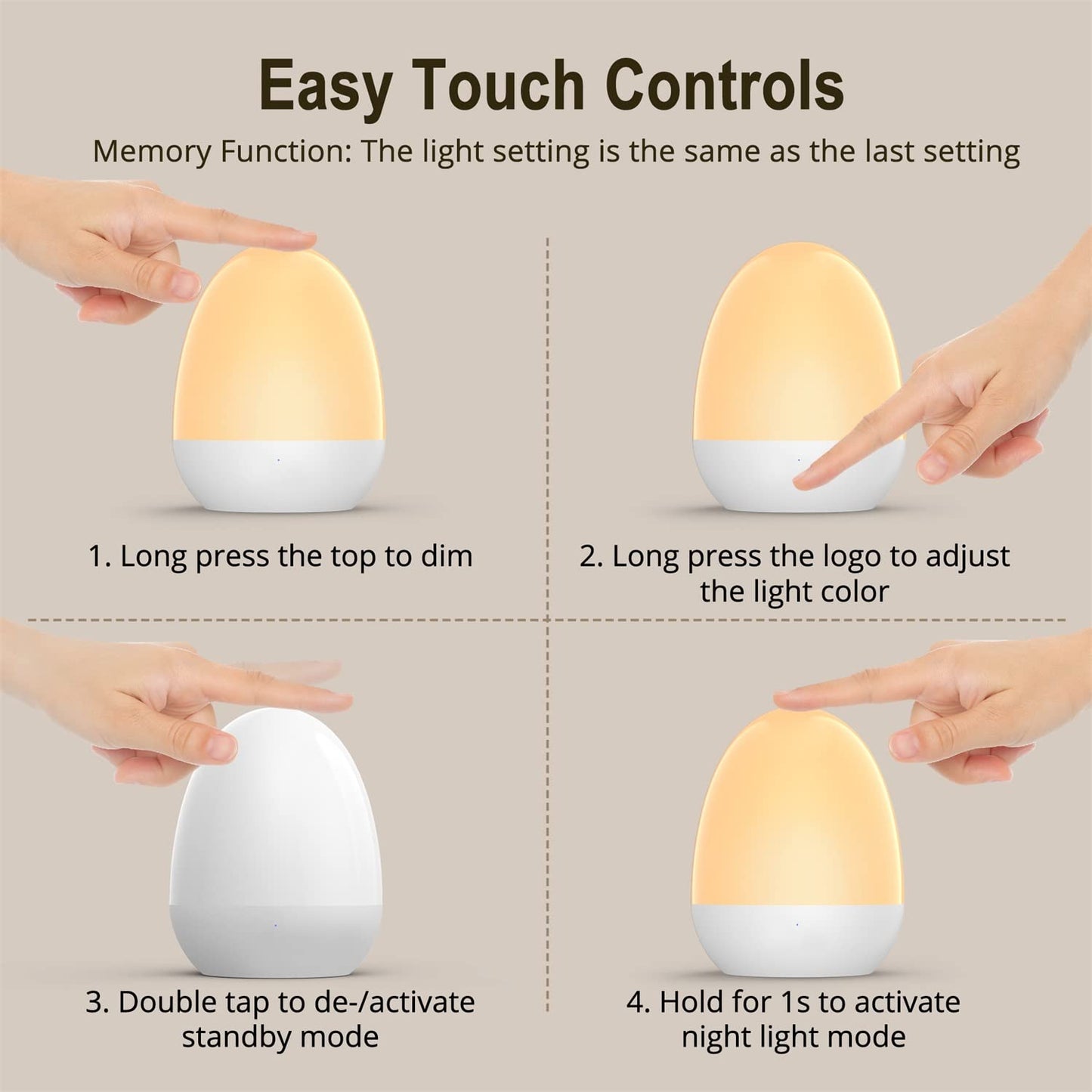 Night Light for Kids, JolyWell Baby Night Light Rechargeable with Stable Charging Pad, Egg Night Light for Nursery, Kids Night Light for Breastfeeding, 1h Timer & Touch Control, White