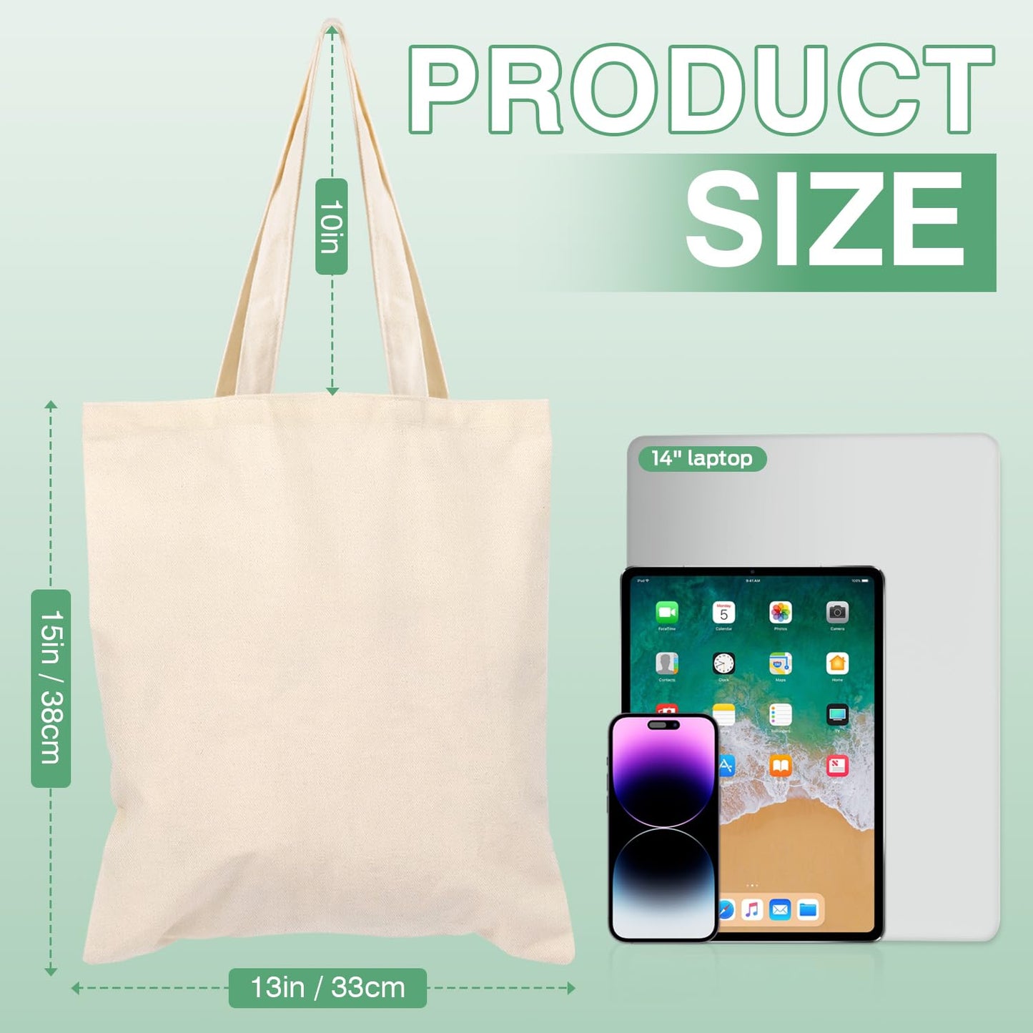 WeLiu Canvas Tote Bag Bulk 24 Pack Sublimation Tote Bags, 10oz Lightweight 13x15 Inches Medium Reusable Grocery Shopping Cloth Bags for School, Office, Market, Gift