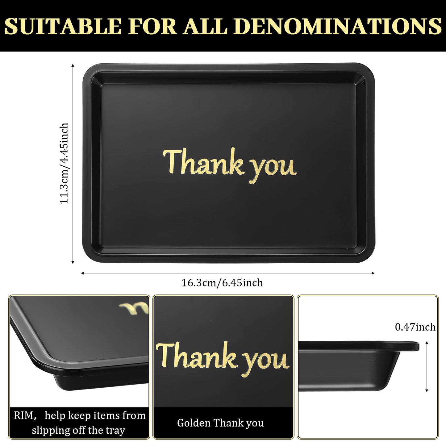 Set of 24 Restaurant Tip Tray Check Presenter for Restaurants Small Plastic Serving Trays 4.5 by 6.4 Inch, Guest Bill Holder Black with Gold Imprint for Kitchen Hotel Supplies