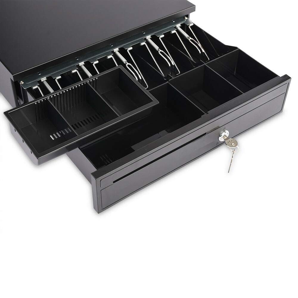 axGear POS Cash Drawer 16" Removable Coin Tray Compatible with Receipt Printer RJ11 / RJ12 Connection Canadian & US Bill w/ 5 Bill 5 Coin Tray & Key Lock