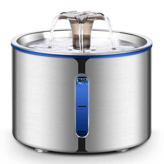 BOORCA Cat Water Fountain, 2.5L Stainless Steel Pet Water Dispenser, Ultra-Quiet Pump, Perfect for Cats, Dogs and Multiple Pets