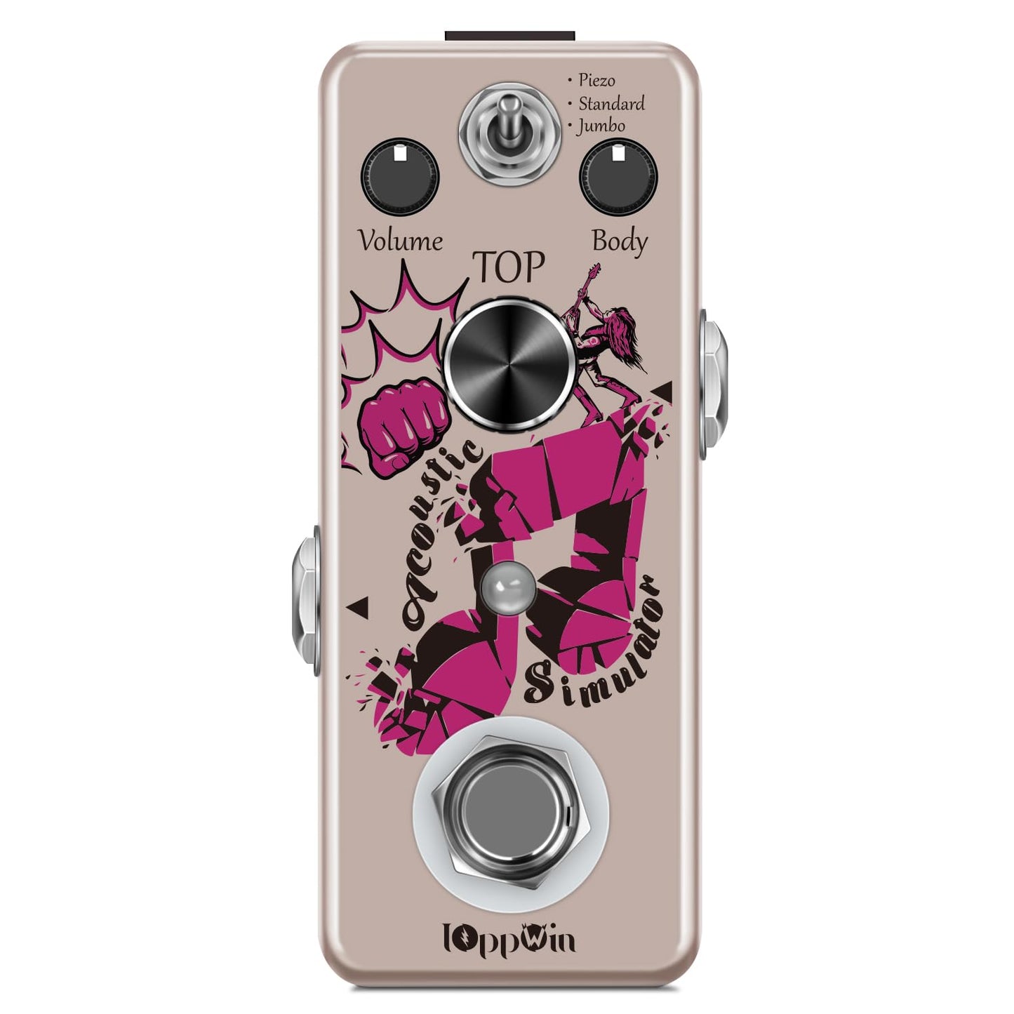 IOppWin Acoustic Guitar Simulator Pedal - Electric-to-Acoustic Conversion, 3 Cabinet Modes (Piezo/Standard/Jumbo), Metal Housing, True Bypass