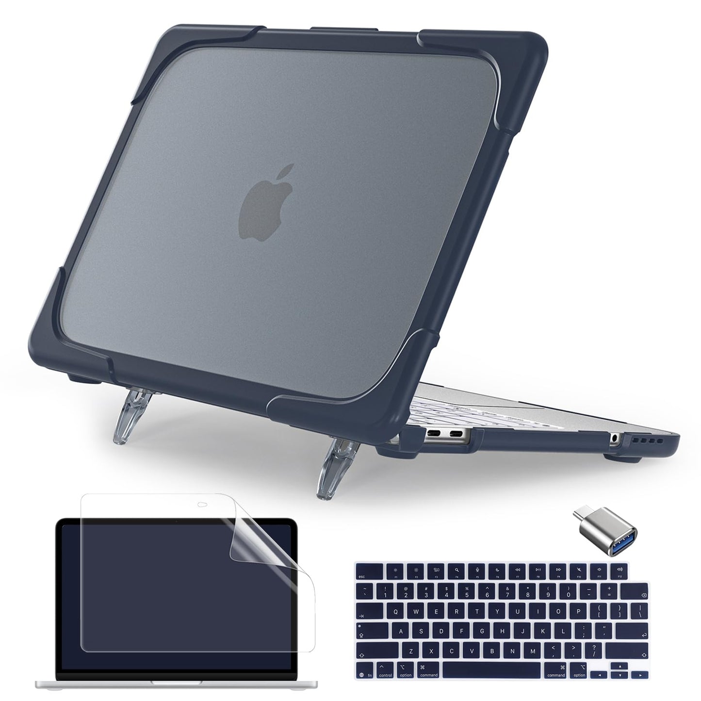 Batianda Heavy Duty Case for MacBook Neo 13 inch 2026 Release Model A3404 A18 Pro Chip, Ergonomic Foldable Kickstand (Holds 22lbs) Matte Translucent Shockproof Cover, Indigo