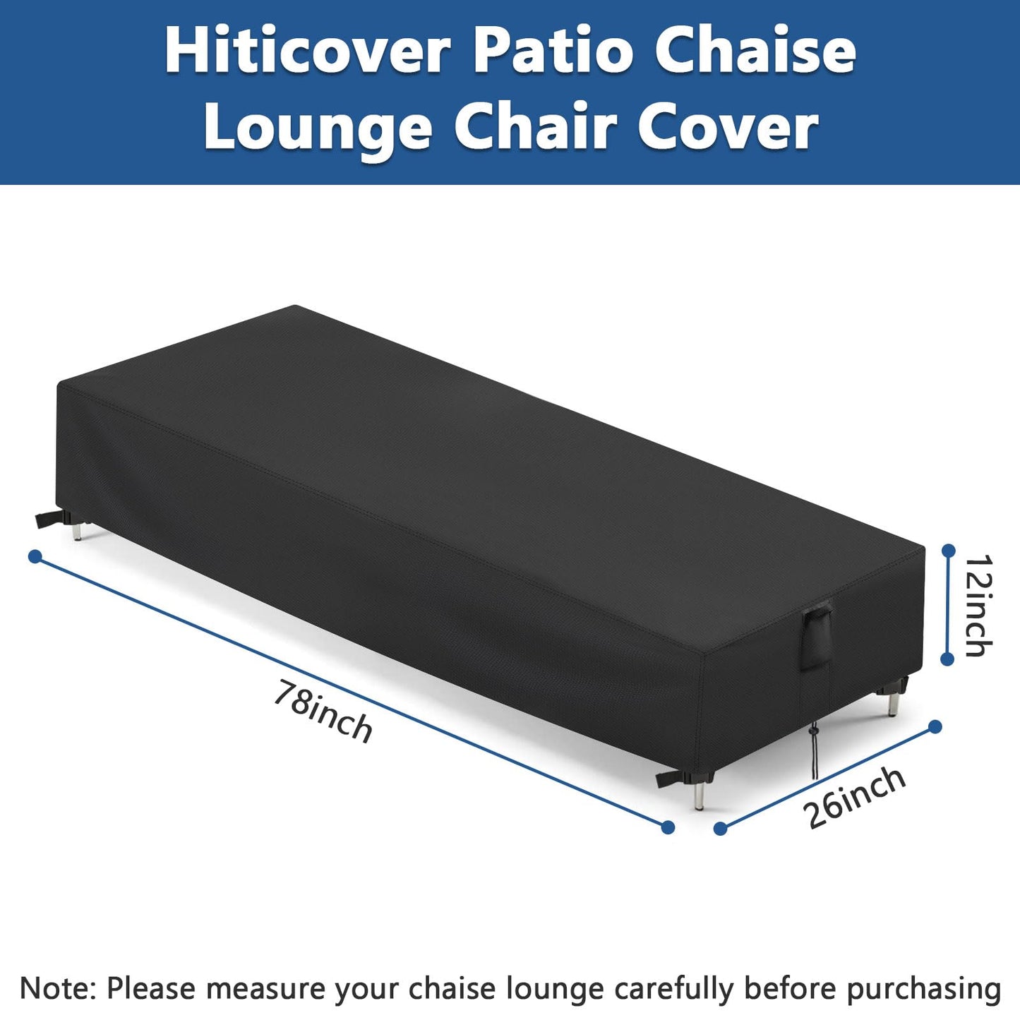 Hiticover 2 Pack Patio Chaise Lounge Covers, 78 Inch Rectangle Waterproof Outdoor Lounge Chair Covers, Outdoor Pool Lounge Chair Furniture Cover (Black, 78" L x 26" W x 12" H - 2 Pack)