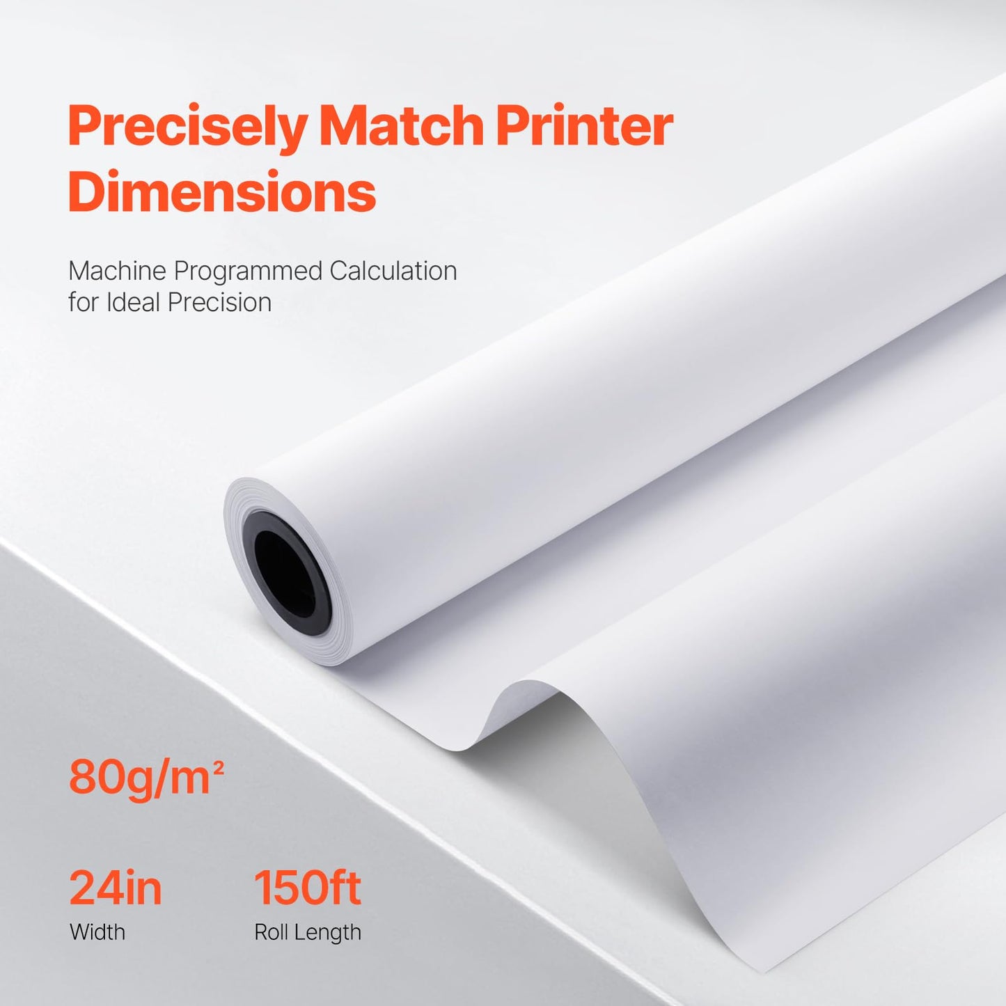 VEVOR Wide Format Paper, 24 in x 150 ft Plotter Paper, 4 Rolls CAD Bond Rolls with 2 in Core, 20 LB Bond Paper Rolls, Idea for CAD Drawings, Engineering Plans, GIS Maps & Architectural Designs
