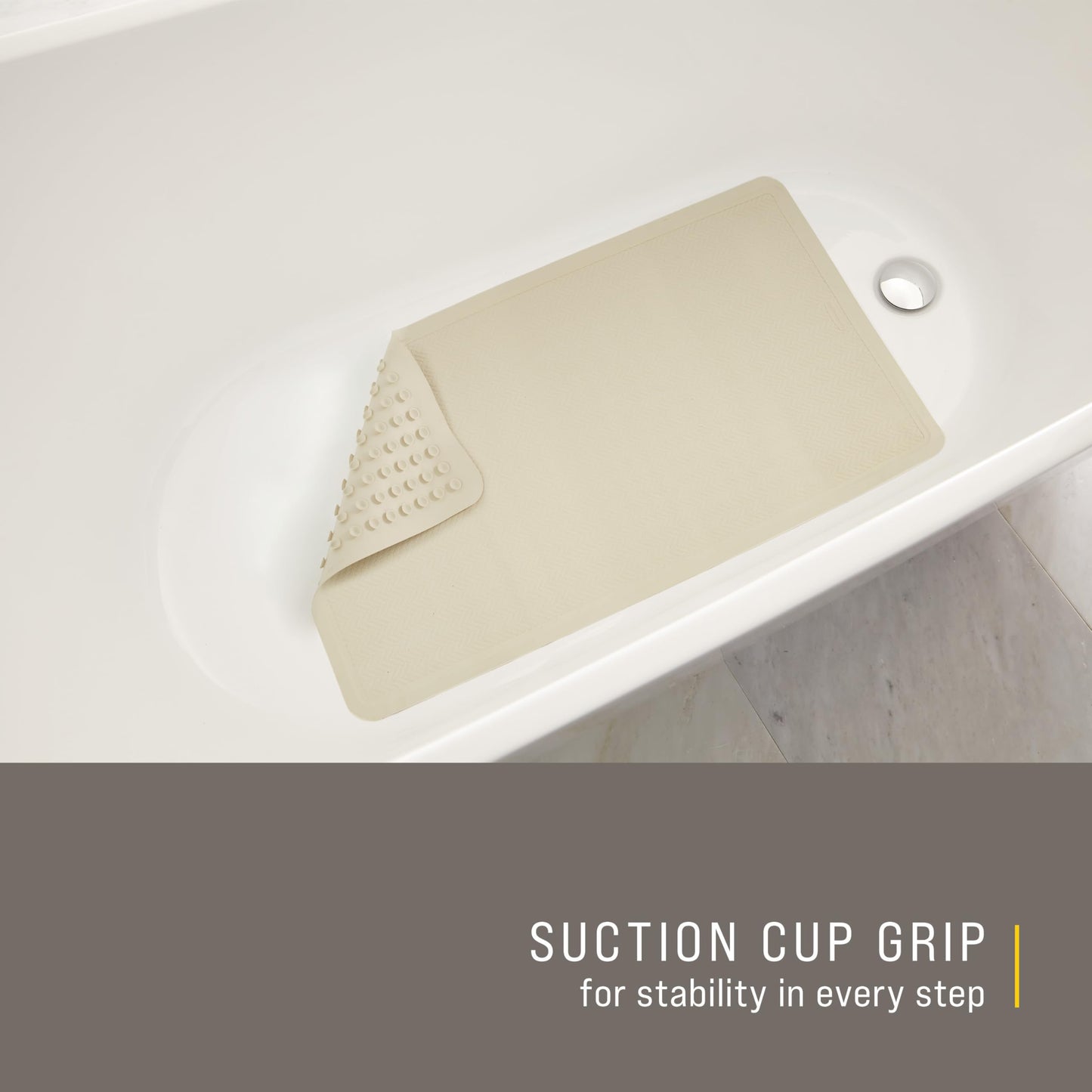 Rubbermaid Commercial Products Bath Tub and Shower Mat | Large - 28 x 16 in. | White | Machine Washable | Safti-Grip Non-Slip Bathroom Mat with Suction Cups for Home/Hotel/Shower/Bathtub
