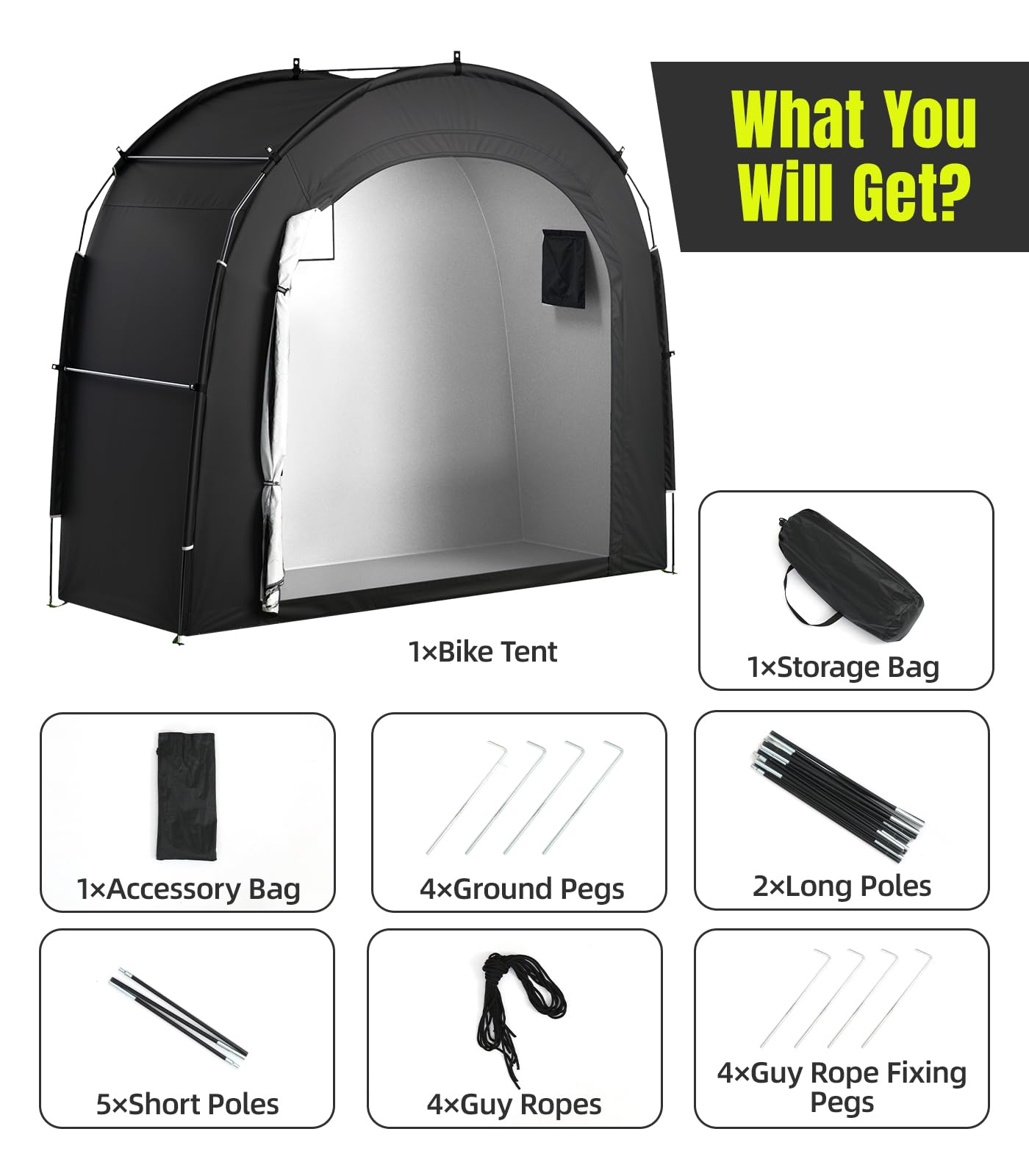 Housolution Bike Storage Tent Shed for 3 Bikes, Outdoor Portable 210D Oxford Thick PU4000 Waterproof Bike Cover with Ventilated Window, Bike Tent Fit for Bicycle, Lawn Mower, Garden Tools