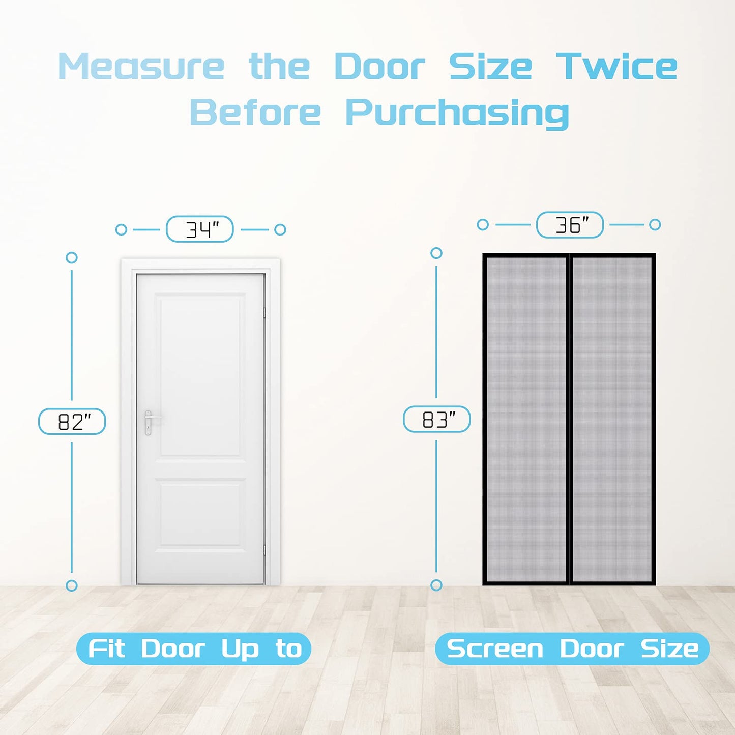 TheFitLife Fiberglass Magnetic Screen Door - Heavy Duty Mesh Curtain with Full Frame Hook and Loop Powerful Magnets That Snap Shut Automatically (36"x83" Fits Door Size up to 34"x82" Max)