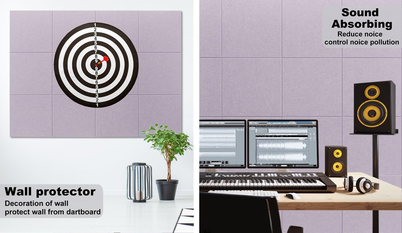 G Gamit Felt Wall Tiles Bulletin Board Large Cork Board Alternative 6 Pack 11.81”x11.81”x0.47” Felt Pin Board Tack Board with Safe Removable Adhesive Tabs for Home Office School 36x24 (Light Purple)