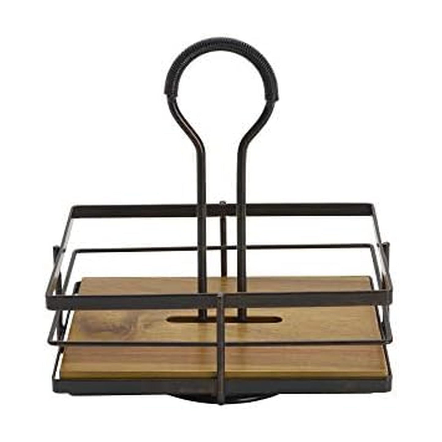 Gourmet Basics by Mikasa Nova Acacia Wood Rotating Condiment Caddy, 8.75 Inch, Black,5270309