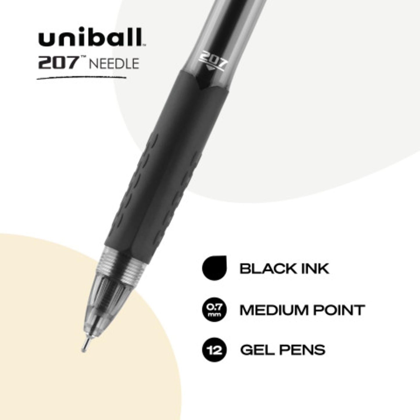 uni-ball 207 Rollerball Gel, Gel Retractable Roller Ball Pen Medium-0.7mm, 12 Pack, Black Ink (33950)