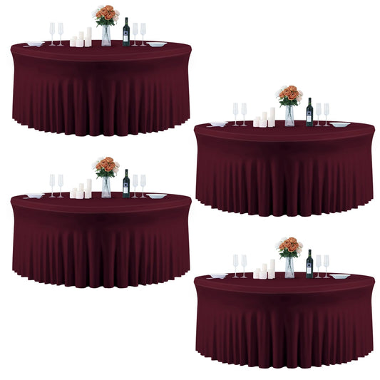 4 Pack Burgundy Cloth Tablecloth for 5 FT Round Table, Circle Picnic Table Cloths for Outdoors, Table Cloths for 60 Inch Circular Tables for Wedding Photography Professional Events Juneteenth Decor