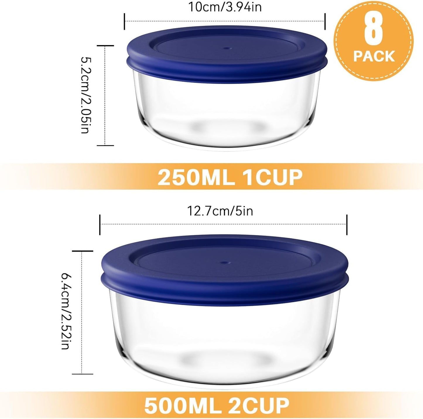 D.M DESIGN•MASTER [8 PACK] - Glass bowl sets with lids. Free meal prep containers for kitchen, leftovers, snacks. BPA-Free lids. Microwave, Dishwasher, Freezer, Oven Safe.