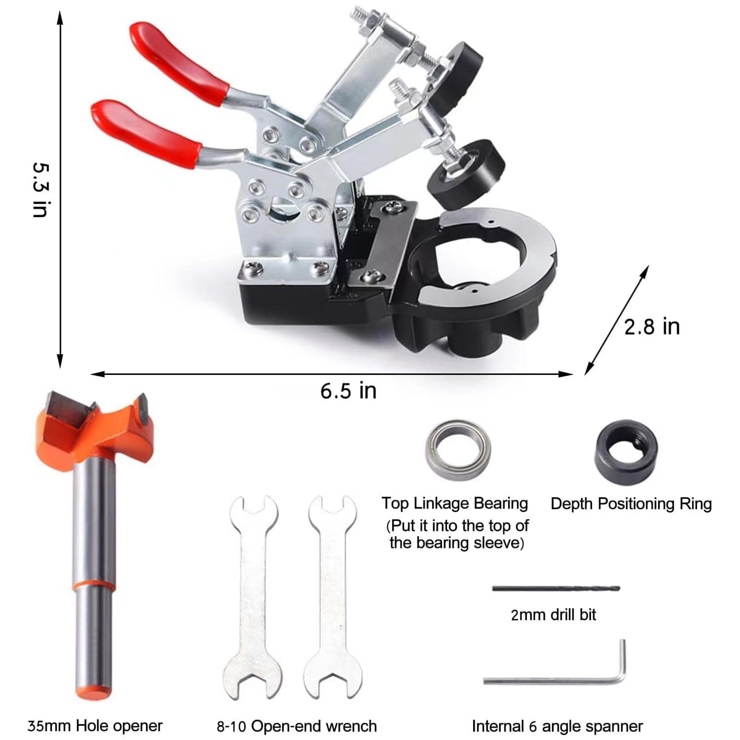 35 mm Concealed Door Hinge Jig, Aluminum Alloy Cabinet Hinge Jig with 2 Retaining Clips, Accurate Clamp Hinge Drill Jig with Accessories, Woodworking Tool for Doors Cabinets Hinges Mounting