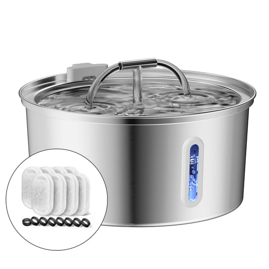 Cat Water Fountain Stainless Steel, 3.2L/108OZ Pet Water Fountain for Drinking,Automatic Metal Dog Water Fountain with 8 Filters & 8 Sponges,Quiet Pump,Dual-Stream for Cats, Dogs,Multiple Pets Indoor
