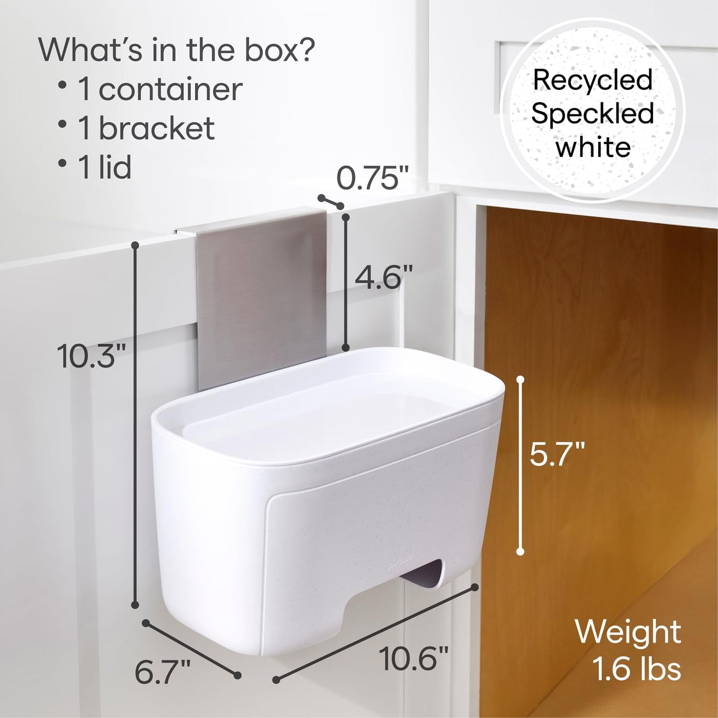 YouCopia DoorStash Garbage Bag Dispenser, Hanging Kitchen Cabinet Door Organizer with Removable Lid for Storage, Speckled White