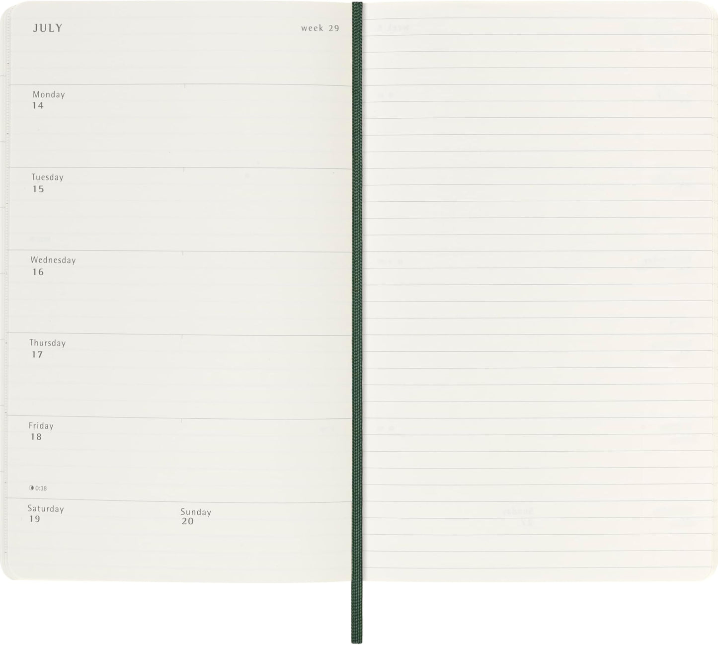 Moleskine Classic 18 Month 2025-2026 Weekly Planner, Soft Cover, Large (5" x 8.25"), Myrtle Green, 208 pages