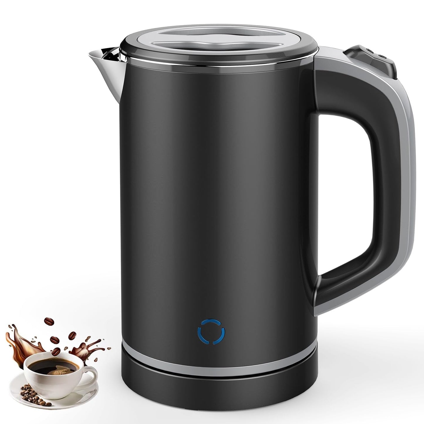 Small Electric Kettle Stainless Steel Double Wall Electric Kettle,0.8L Portable Travel Kettle Stainless Steel with Auto Shut-Off,Low Power Hot Water Kettle for Camping, Travel (black)