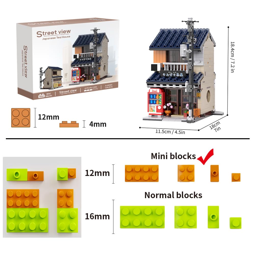 Japanese Tea House Mini Building Set with LED - Japanese Street View Simulation Architecture Construction Toy,Mini Brick 1219pcs