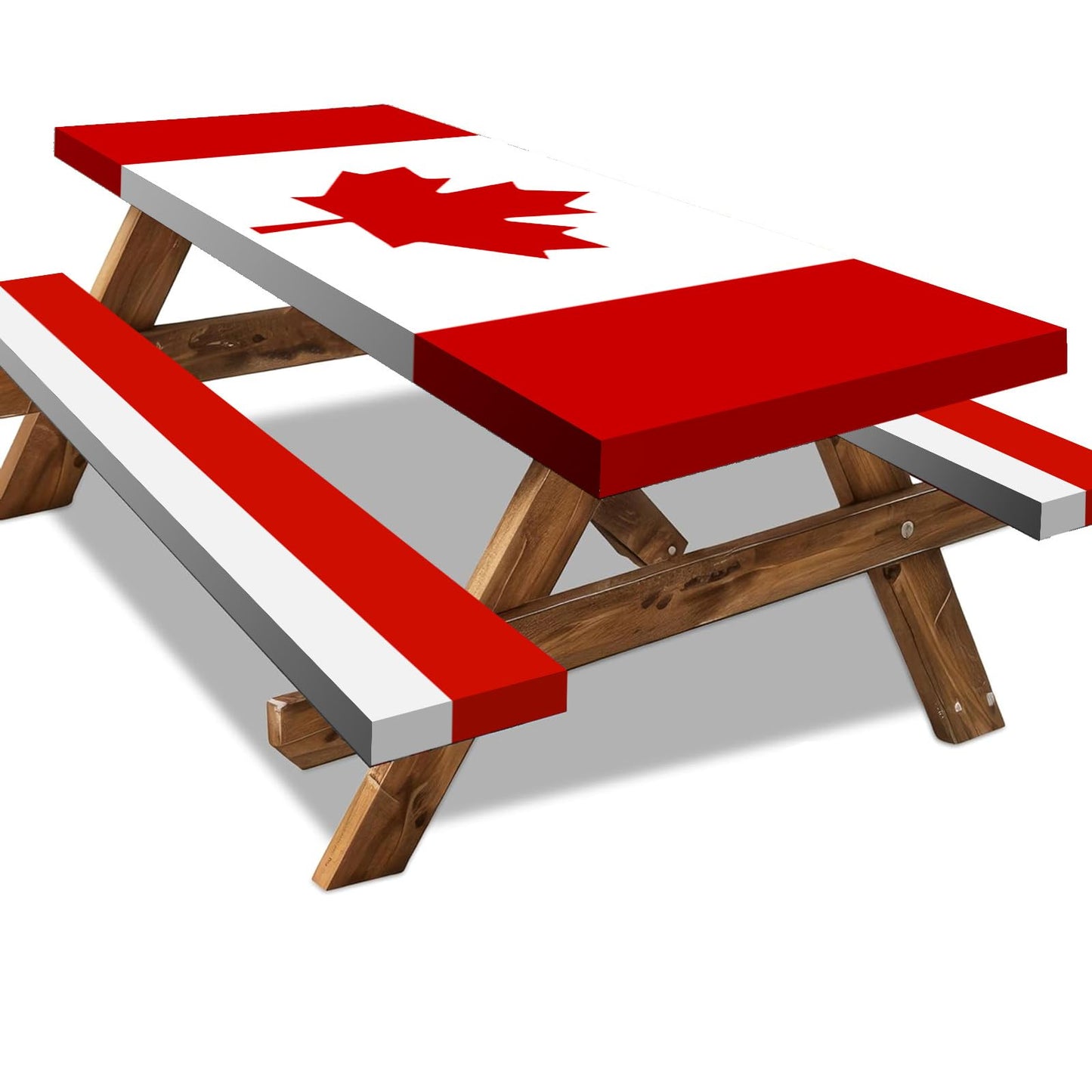 6FT Canada Flag Picnic Table Cover with Bench Covers Set Canadian Flags Waterproof Windproof Camping Rectangle Tablecloths with Elastic Fitted Picnic Table Cover for Canada Day Outdoor Decor